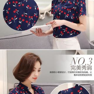 Áo sơ mi họa tiết cherry cổ trụ tay ngắn - TP886 - Sale 85.000đ