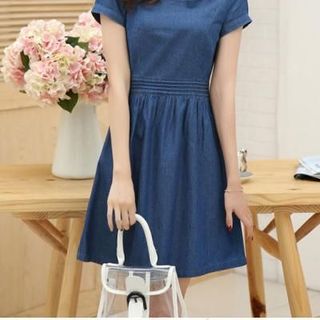 Đầm Jean Xòe size M, L: Xếp Ly Eo Thời Trang Sale 125.000đ