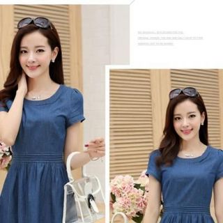 Đầm Jean Xòe size M, L: Xếp Ly Eo Thời Trang Sale 125.000đ