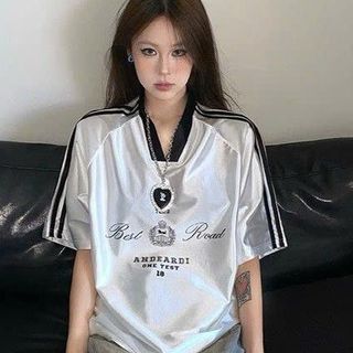 Áo Thun RICXY Nam Nữ " Best Road " Unisex From Rộng Cổ Tim Tay Sọc