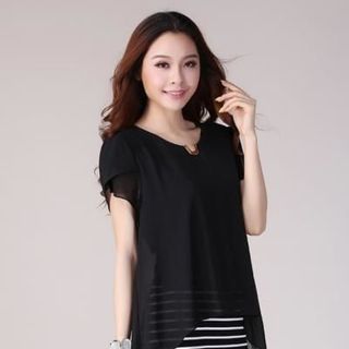 Đầm 2 lớp sọc ngang nẹp V đủ size Giá Sale 130.000đ