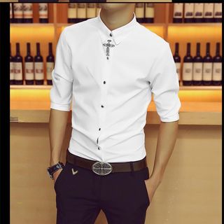 M809 - ÁO SƠ MI NAM HÌNH THÁNH GIÁ CÁCH ĐIỆU ( 64 - GIỮA NẸP CỔ)
