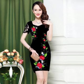 Đầm in 3D tay ren có size XXXL: Dãy Hoa Hồng Khoe Sắc - TP844
