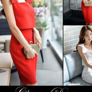 Đầm 2 lớp phối nơ vai cách điệu thời trang màu trắng-TP387