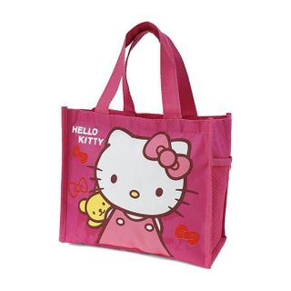 Túi đựng cơm + nước uống 3 ngăn loại trung Kitty hồng đậm.
