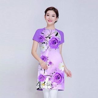 Áo Dài Cách Tân Tơ Lụa Họa Tiết Hoa Hồng 3D Giá Sale 155.000đ