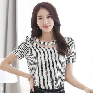 Áo sọc kết ngọc phối lưới cách điệu-TP405