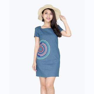 Đầm Jean In Họa Tiết Cá Tính Thời Trang Eden - D108