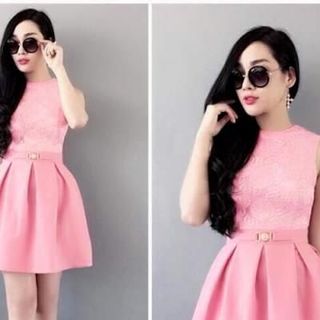 Đầm xòe phối ren kèm belt  MH: LD88-L155