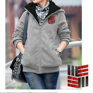 M669 - ÁO KHOÁC NỮ NỈ CÓ NÓN LOGO ĐEN ĐỎ 4 GÓC