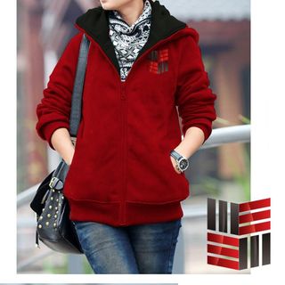 M669 - ÁO KHOÁC NỮ NỈ CÓ NÓN LOGO ĐEN ĐỎ 4 GÓC