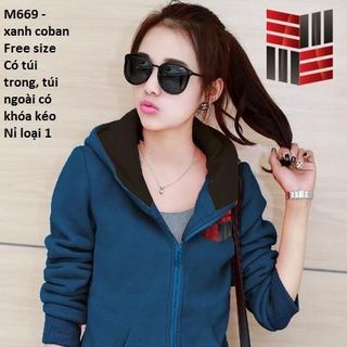 M669 - ÁO KHOÁC NỮ NỈ CÓ NÓN LOGO ĐEN ĐỎ 4 GÓC