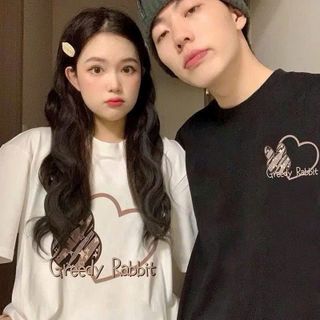 Áo đôi , áo thun cặp nam nữ tay lỡ Unisex Trái Tim  form rộng vải cotton 100%