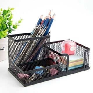 Hộp đựng bút 3 ngăn, khay đựng bút để bàn thiết kế kim loại, ống đựng bút đa năng