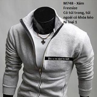 M748 - ÁO KHOÁC NAM CỔ ĐỨNG HÌNH CHỮ TRẮNG ĐEN ( 46 - NGANG NGỰC PHẢI)