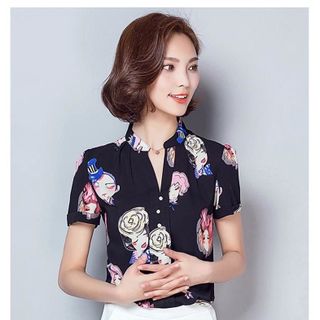 Áo Sơ Mi Họa Tiết Cô Gái Nền Đen Sale 85.000đ