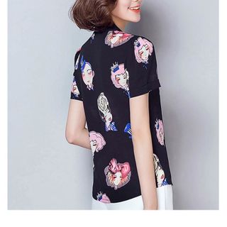 Áo Sơ Mi Họa Tiết Cô Gái Nền Đen Sale 85.000đ
