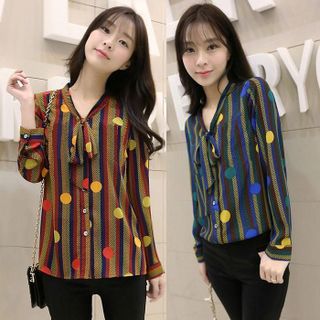 Áo in 3D : Thắt Nơ Sọc Chấm Bi Thời Trang