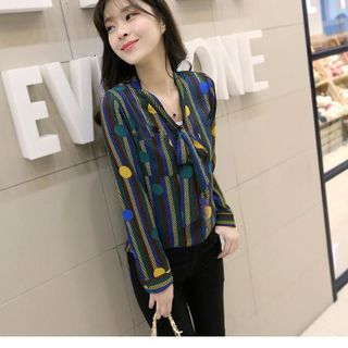 Áo in 3D : Thắt Nơ Sọc Chấm Bi Thời Trang