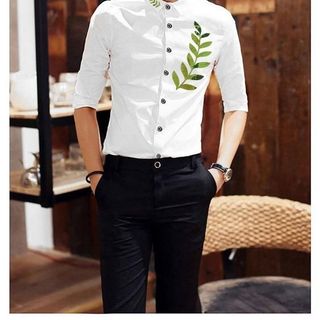 M770 - ÁO SƠ MI NAM HÌNH 2 CHIẾC LÁ ( 55 - CỔ PHẢI, NGỰC TRÁI)