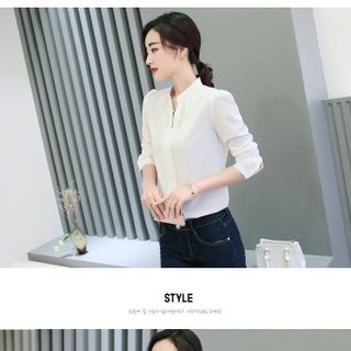 Áo Sơ Mi Trắng Cổ Trụ V Thanh Lịch - TP909 - Sale 85.000đ
