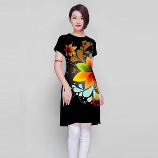 Áo Dài Cách Tân in 3D Có Size XXL: Hoa Ngũ Sắc Nền Đen Sale 145.000đ