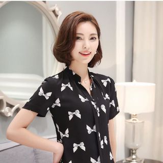 Áo Sơ Mi Cổ Trụ Họa Tiết Nơ Bướm - TP889 - Sale 85.000đ