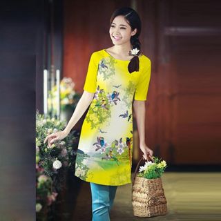 Áo Dài Cách Tân in 3D Có Size XXL: Chim Yến Nền Vàng Chanh Trang Nhã