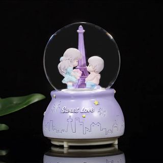 Quả cầu pha lê tuyết cặp đôi có hộp phát nhạc và đèn phát sáng đổi màu