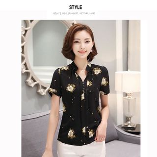 Áo sơ mi nữ cổ trụ V họa tiết hoa hồng thời trang Sale 85.000đ