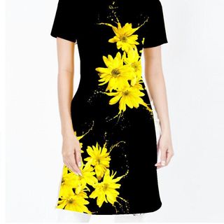 Áo Dài Cách Tân in 3D Có Size XXL: Hoa Cúc Vàng Art
