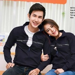 M714 - ÁO KHOÁC CẶP KAKI CỔ ĐỨNG SỌC TRẮNG ĐEN NGANG NGỰC