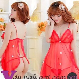 Đầm ngủ ren lưới hoa MÀU ĐỎ. Mã sản phẩm: 91889
