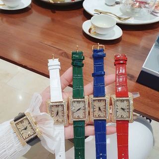 SET ĐỒNG HỒ NỮ DÂY DA CHÍNH HÃNG FUNMEI F2076 VÀNG CHỮ NHẬT FULLBOX TEM