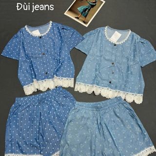 Sét bộ jeans chấm bi