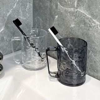 Ly Cốc nhựa Đánh Răng Trong Suốt Kèm Tay Cầm Để Bàn Chải Họa Tiết Vân pha lê - Cốc đánh răng vân pha lê giá sỉ