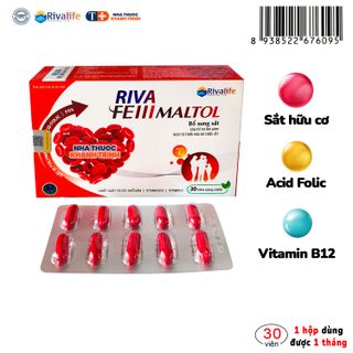 Bổ máu Riva Fe III Maltol (Sắt 3, Acid Folic, B12) - hộp 30 viên nang