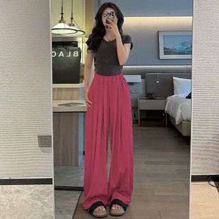 Quần Ống Rộng Lưng Thun Chất Dù Gió Nhăn Mịn Mát 2 Size - L & XL