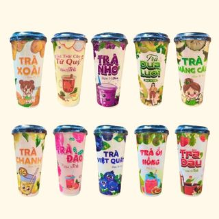[GIÁ SỈ] 1 Thùng 24 Ly Đủ Vị Trà Trái Cây Hoàng Vinh - Topping Thạch Dừa - Size L - Pha Nhanh - Uống Ngon - An Toàn