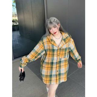 Áo Sơ Mi Dài Tay Flannel Dày Mịn Họa Tiết Kẻ Caro Có Mũ Form Nam Nữ Unisex