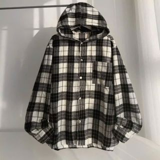 Áo Sơ Mi Dài Tay Flannel Dày Mịn Họa Tiết Kẻ Caro Có Mũ Form Nam Nữ Unisex