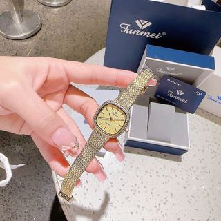 ĐỒNG HỒ NỮ CHÍNH HÃNG FUNMEI F2109 MẶT VUÔNG MINI DÂY LƯỚI THÉP FULLBOX TEM