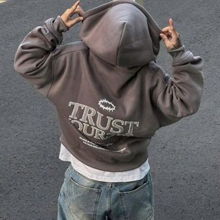 Áo khoác Zip Boxy TRUST YOURSELF chất nỉ bông dáng rộng hoodie zip from rộng nam nữ unisex