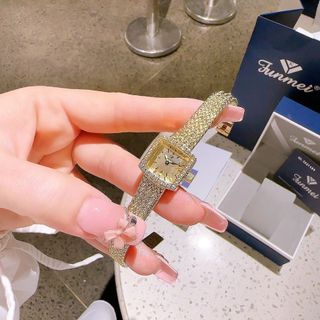 ĐỒNG HỒ NỮ CHÍNH HÃNG FUNMEI F2108 MẶT VUÔNG MINI DÂY LƯỚI THÉP FULLBOX TEM HÃNG