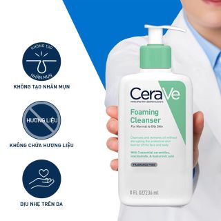 Sửa rửa mặt CERAVE cho da mụn, da nhạy cảm - 236 ml