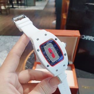 SALE BỎ MẪU ĐỒNG HỒ NỮ TRUNG CẤP RICHAD DÂY CAO SU TRẮNG MẶT HỘT