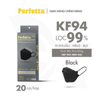 Khẩu trang 3 lớp Perfetta KF94 Trắng/Đen/MIx (20 Cái/Hộp)