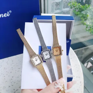 ĐỒNG HỒ NỮ CHÍNH HÃNG FUNMEI F2144 MẶT VUÔNG MINI DÂY LƯỚI THÉP FULLBOX TEM