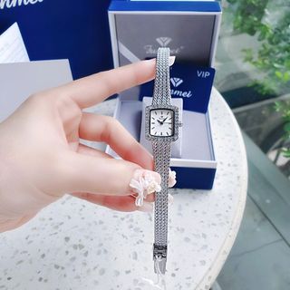 ĐỒNG HỒ NỮ CHÍNH HÃNG FUNMEI F2144 MẶT VUÔNG MINI DÂY LƯỚI THÉP FULLBOX TEM