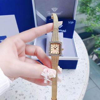 ĐỒNG HỒ NỮ CHÍNH HÃNG FUNMEI F2144 MẶT VUÔNG MINI DÂY LƯỚI THÉP FULLBOX TEM